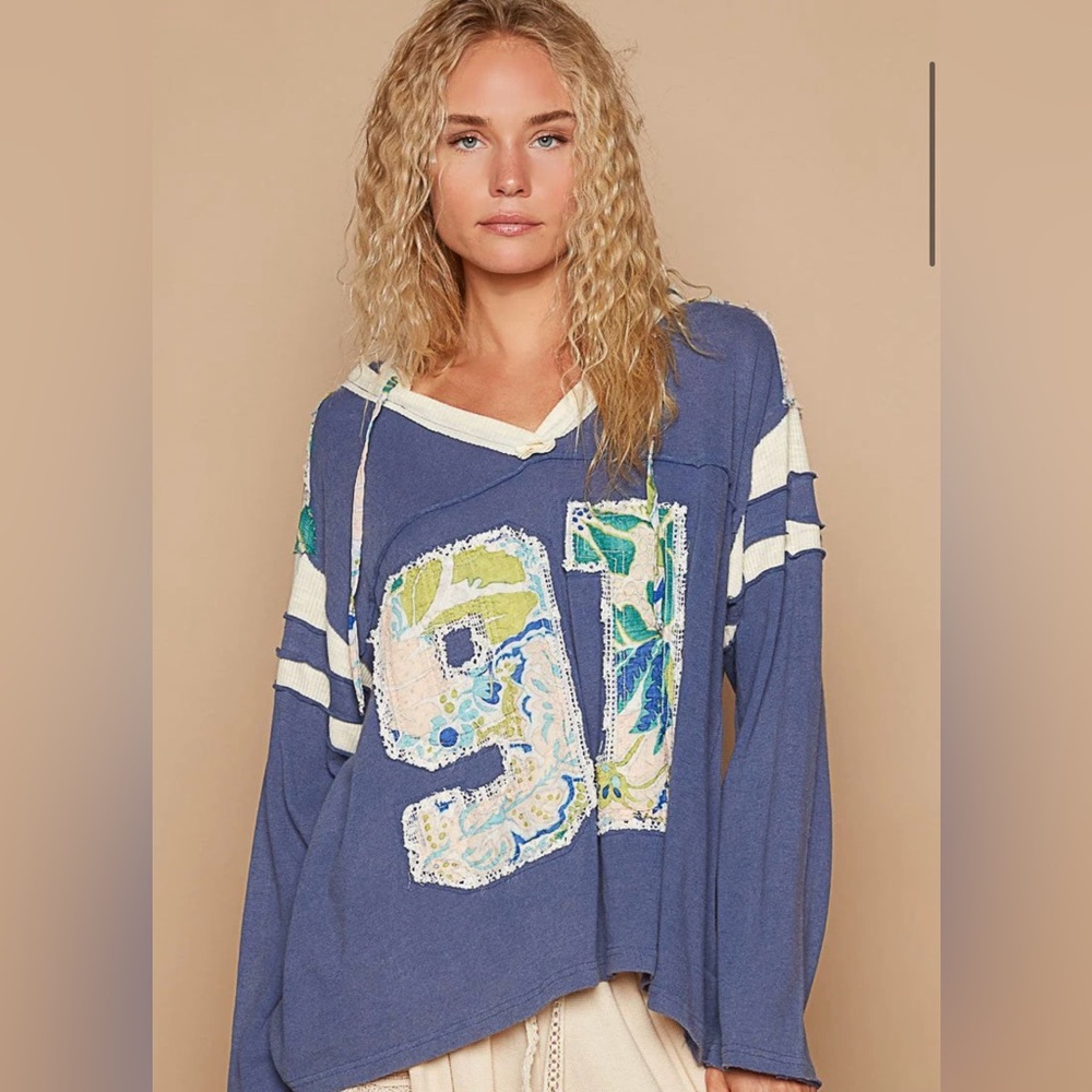 POL Patchwork Number Hooded Top